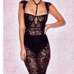 Elegant Black Lace BodysuitHouse of CB London Hermosa Black Lace Bustier Bodycon
